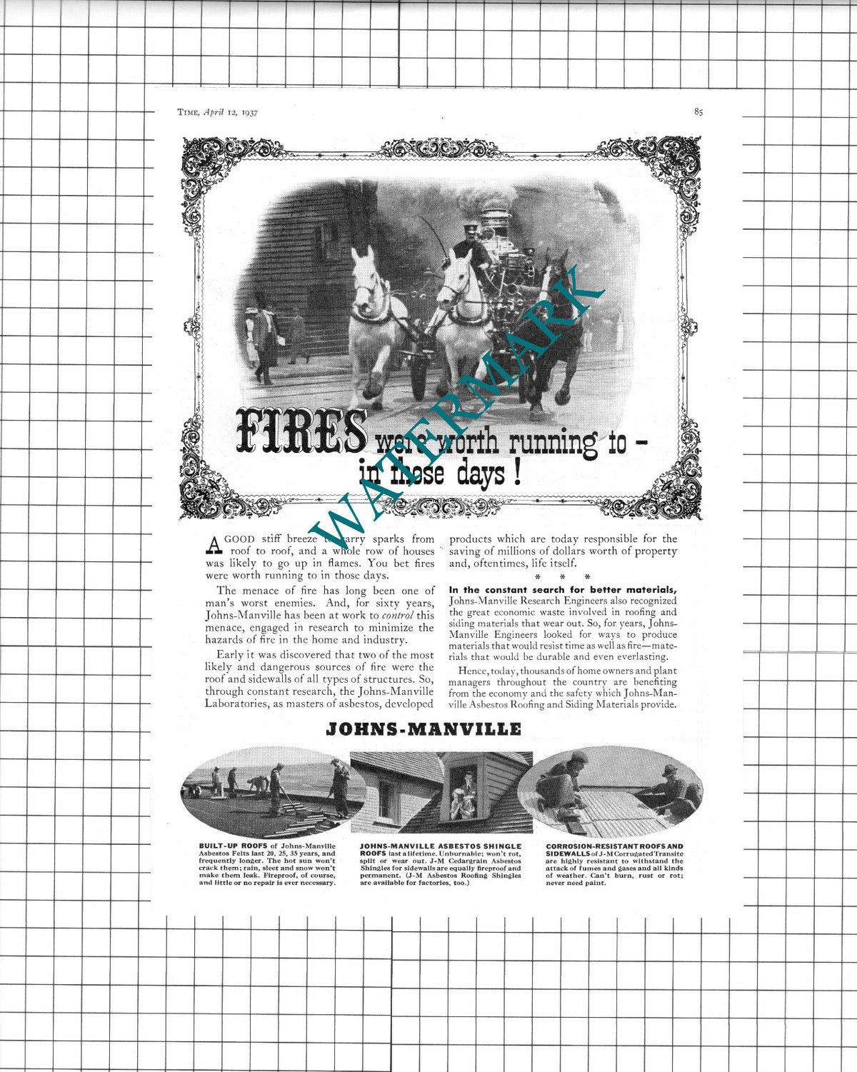 Johns-Manville Asbestos Roofing Advert USA - 1937 Clipping / Print