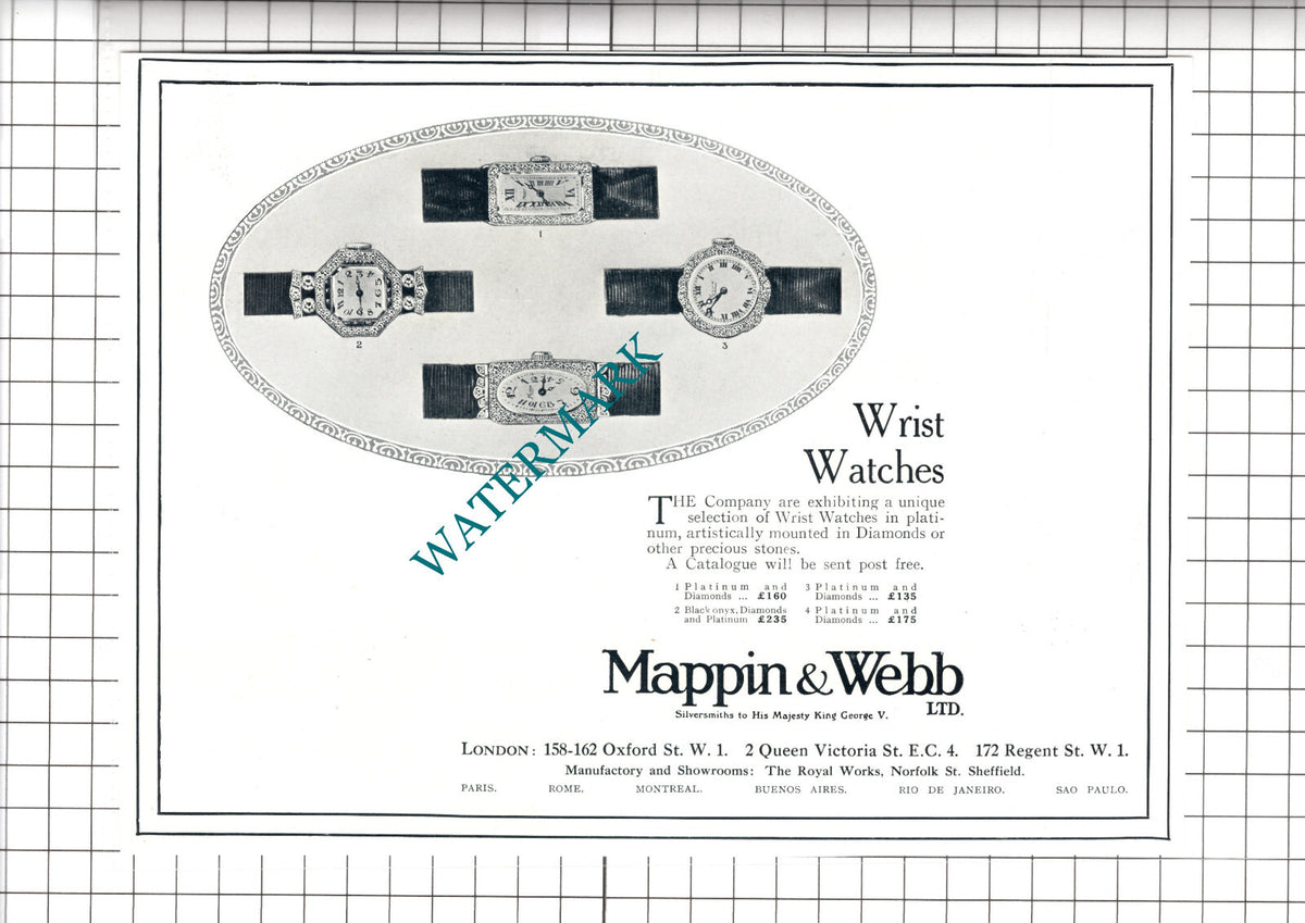 Mappin & Webb Ltd London Silversmiths Watch Advert - 1919 Cutting