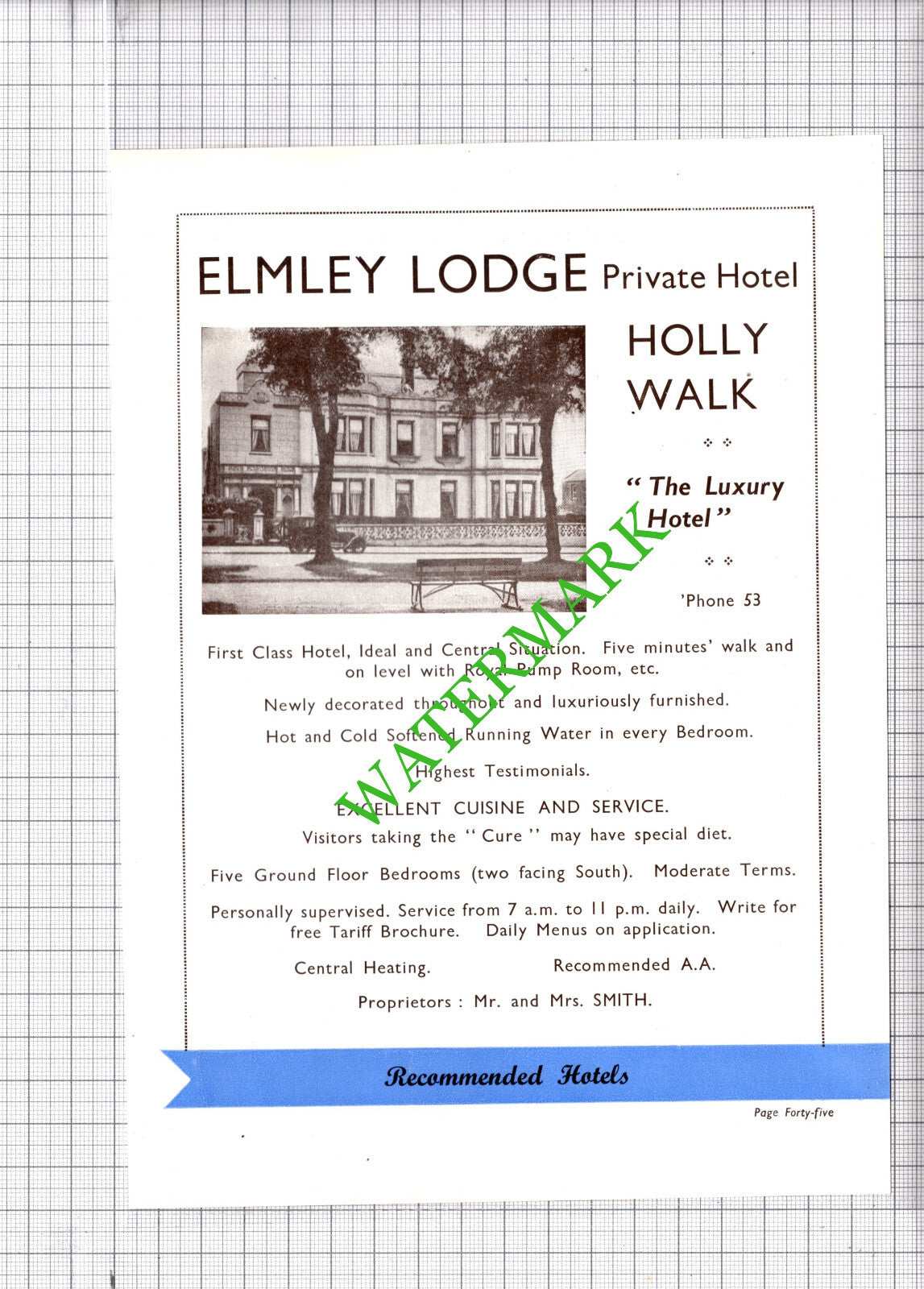 Elmley Lodge Hotel Leamington Spa / Holmesdale Hotel Advert Howes 1930s Cutting