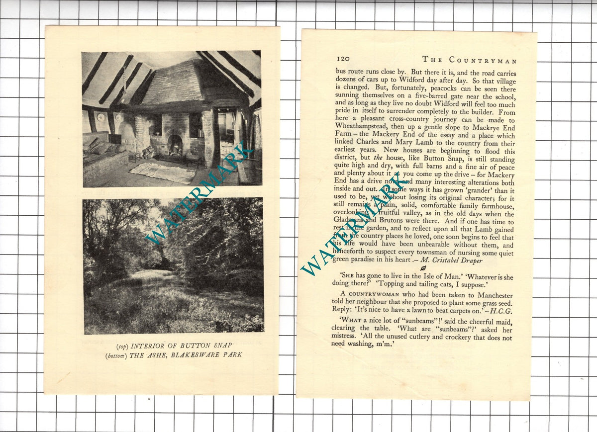 Charles Lamb Author Button Snap Cherry Green Hertfordshire - 1934 Small Article