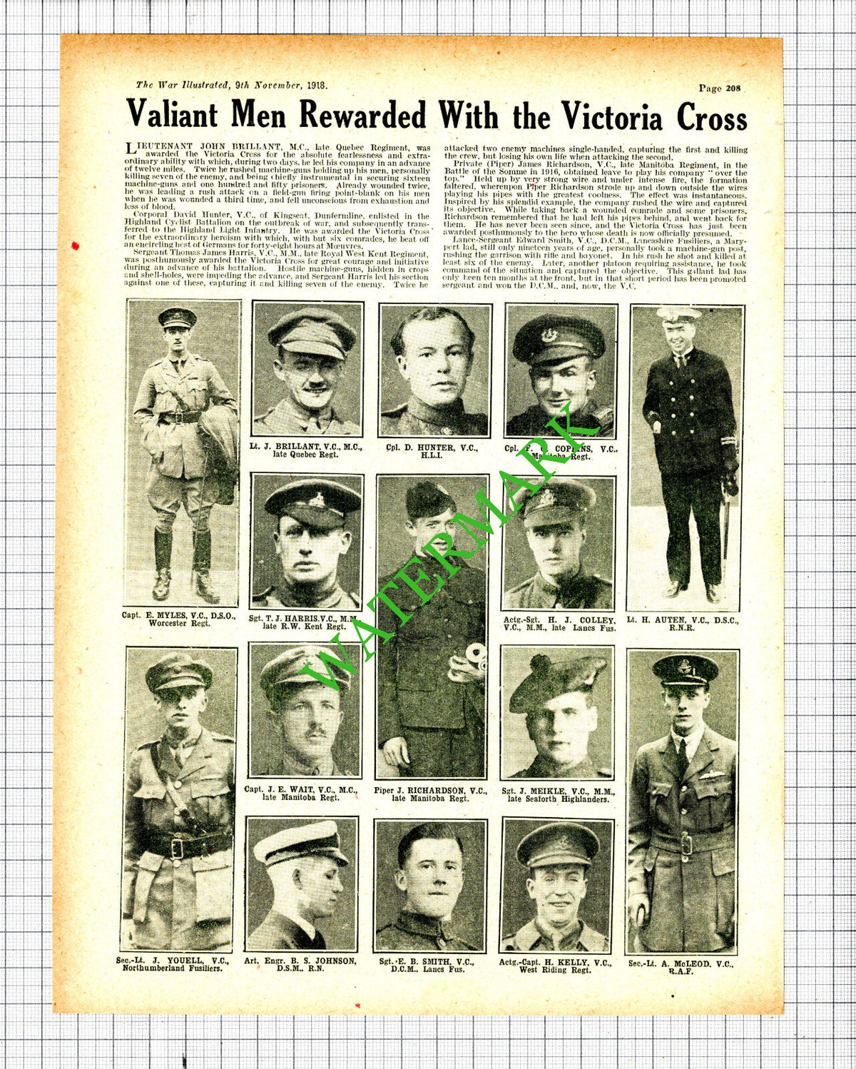 John Brilliant Auten Youell Northumberland Fusiliers Colley WW1 - 1918 Cutting