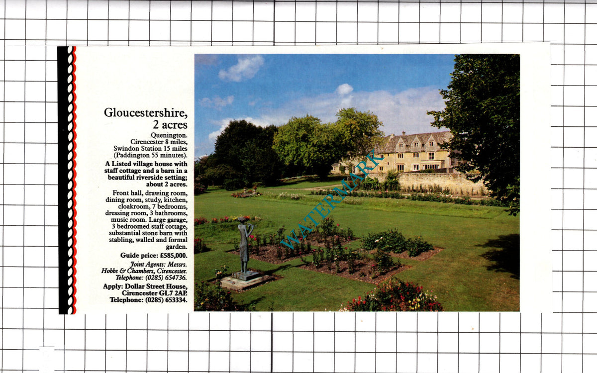 Leatherhead Surrey / Quenington Gloucestershire House Sale Advert - c.1991