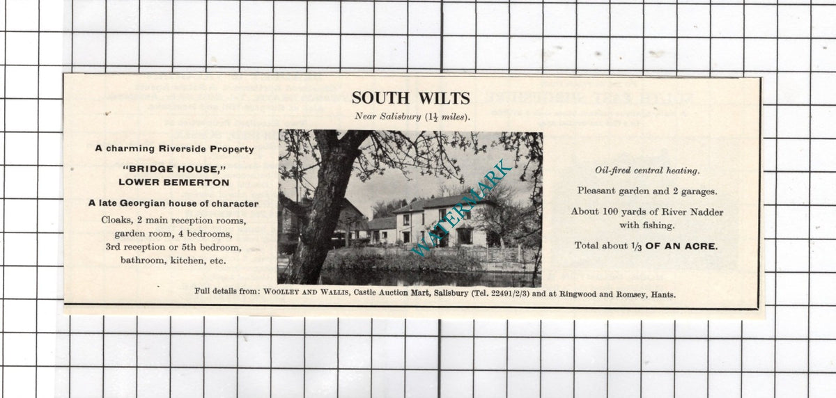 Bridge House Lower Bemerton Wiltshire - 1967 House Sale Advert