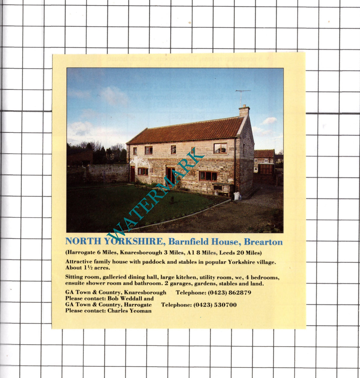 Barnfield House Brearton North Yorkshire Sale Advert - 1990 Clipping / Print