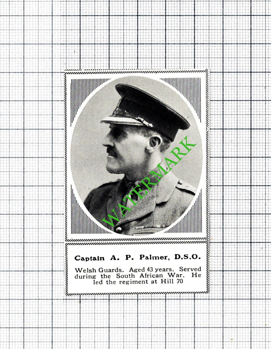 Captain A P Palmer Welsh Guards Hill 70 WW1 Great War - c.1918 SMALL Cutting