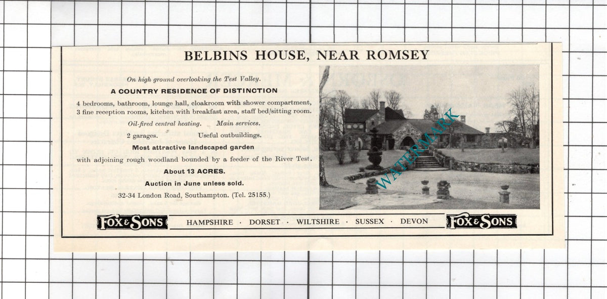 Belbins House Romsey Hampshire - 1967 House Sale Advert