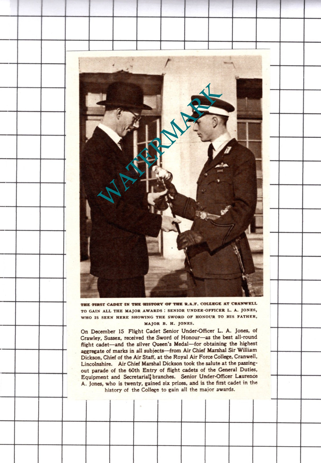 L A Jones Crawley Sussex RAF College Cranwell Major BH Jones - 1953 Cutting