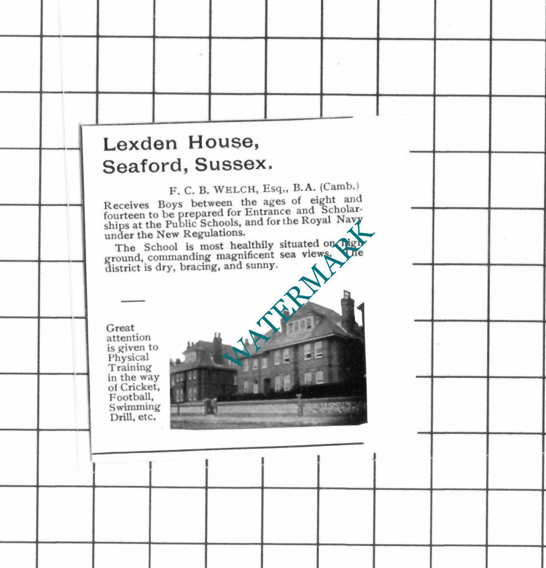 Lexden House Seaford Sussex F C B Welch School - 1903 SMALL Advert
