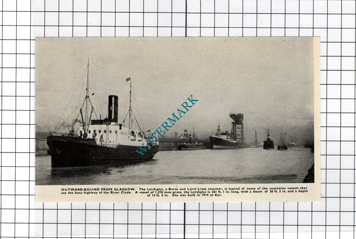 The LAIRDSGLEN Burns and Laird Lines Steamer Ship - c.1940's Small Cutting