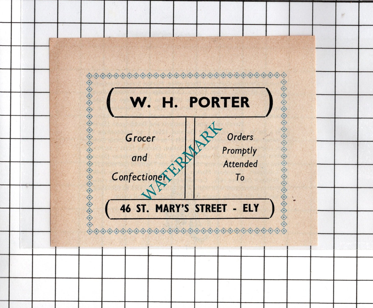 W H Porter Grocer Ely Cambridgeshire - 1949 Small Advert