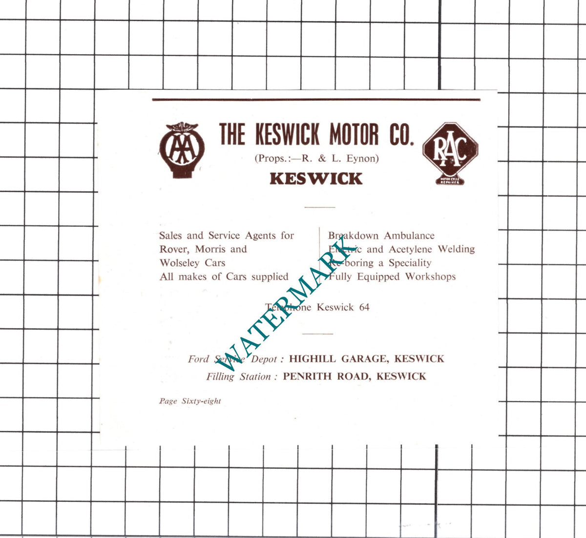 The Keswick Motor Company Cumbria Eynon Small Advert - c.1952 Cutting