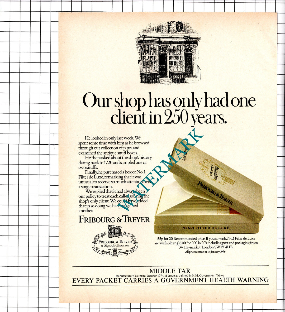 Fribourg & Treyer Cigarettes ADVERT - 1976 Clipping / Print