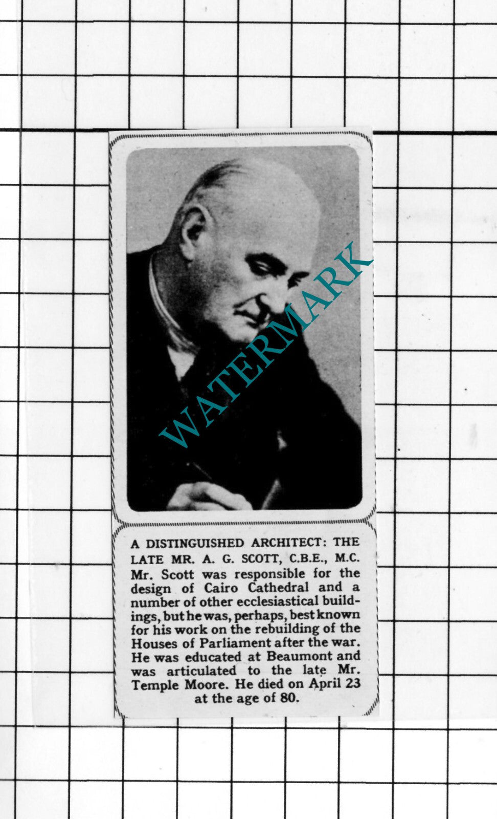 Mr A G Scott Architect Obituary - 1963 Small Cutting