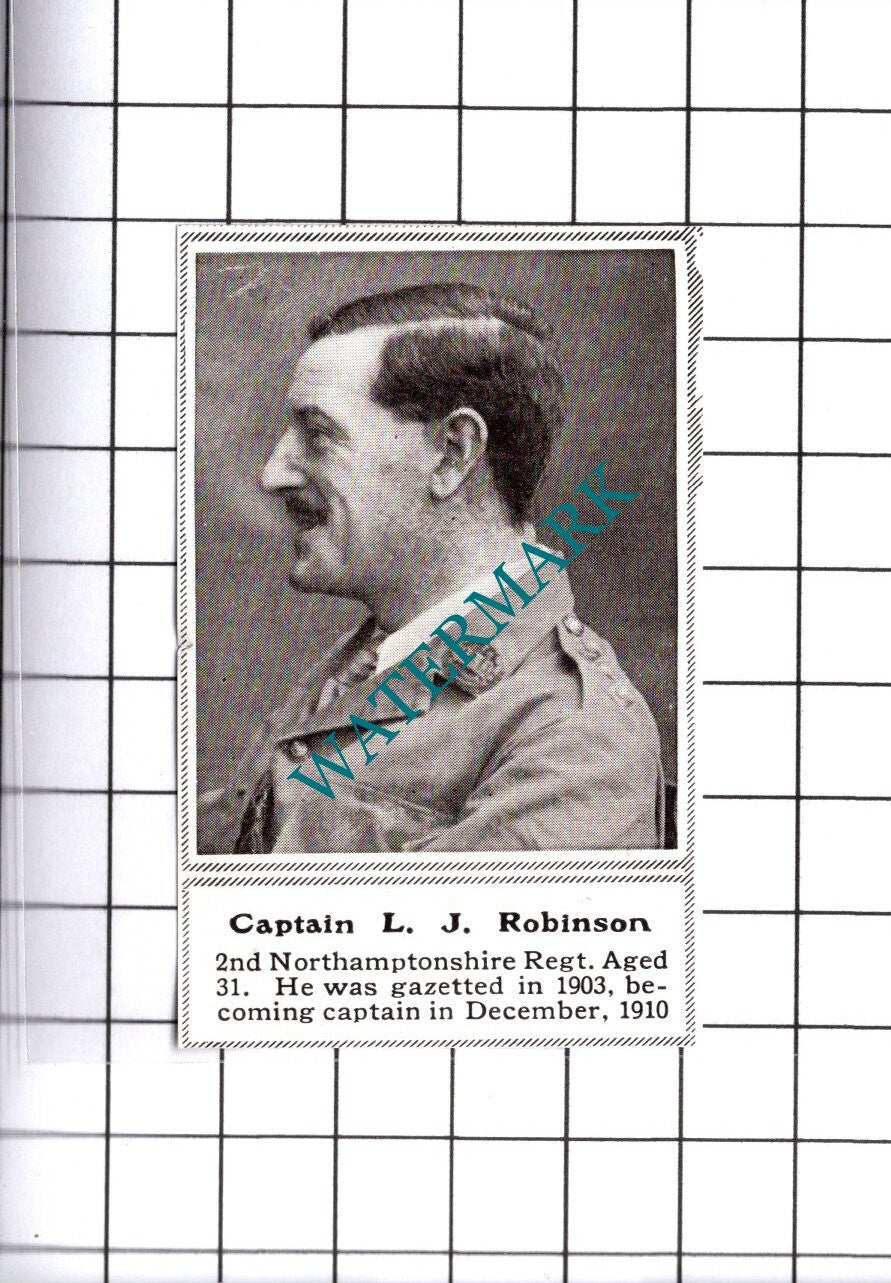 Captain L J Robinson 2nd Northamptonshire Regt WW1 - 1915 SMALL Cutting