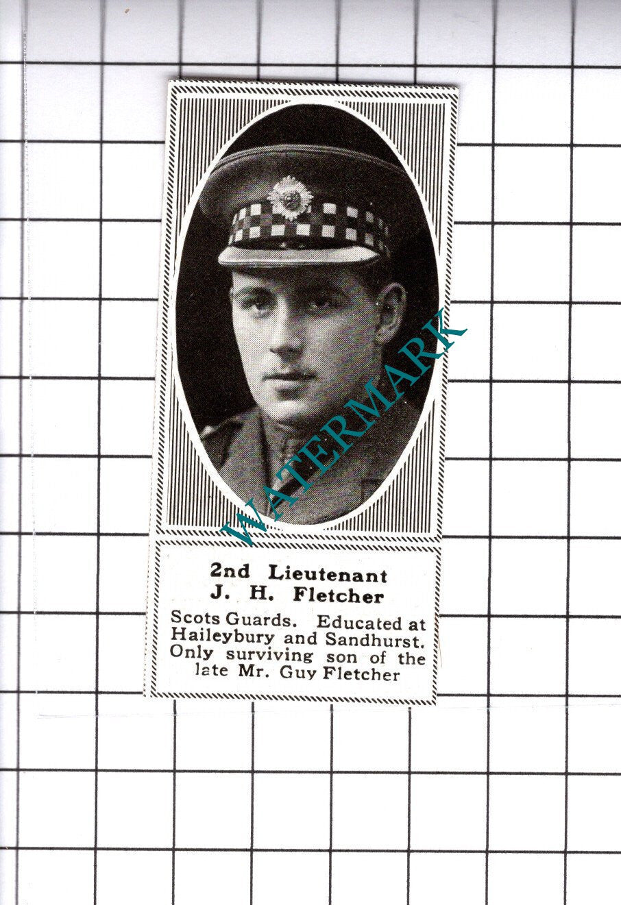 2nd Lt J H Fletcher Scots Guards Great War WW1 - 1919 SMALL Cutting