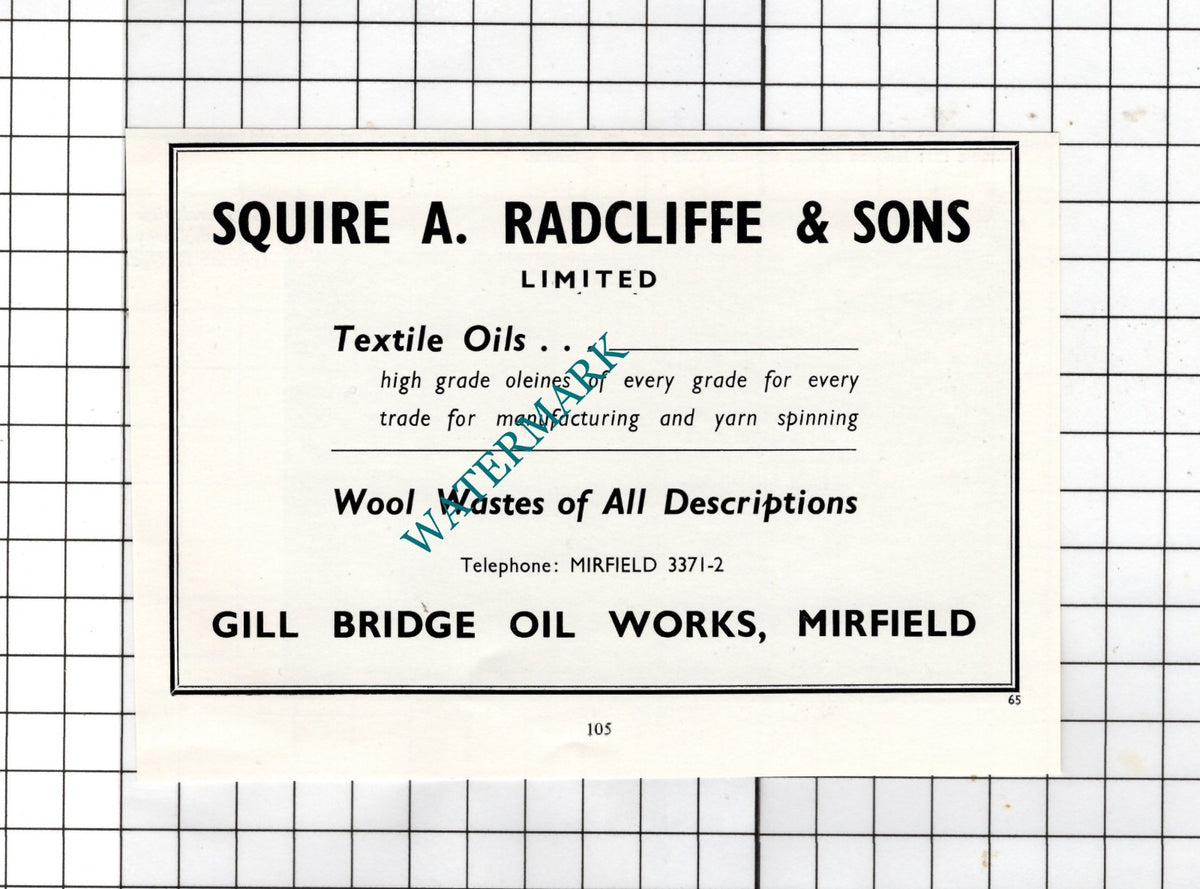 Squire A Radcliffe & Sons Ltd Mirfield Yorkshire - c.1962 Small Advert