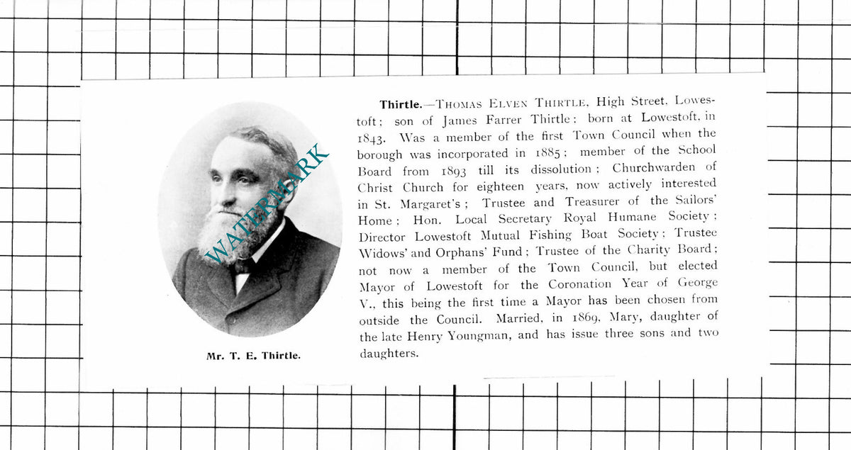 Thomas Elven Thirtle Lowestoft Suffolk - 1911 Clipping