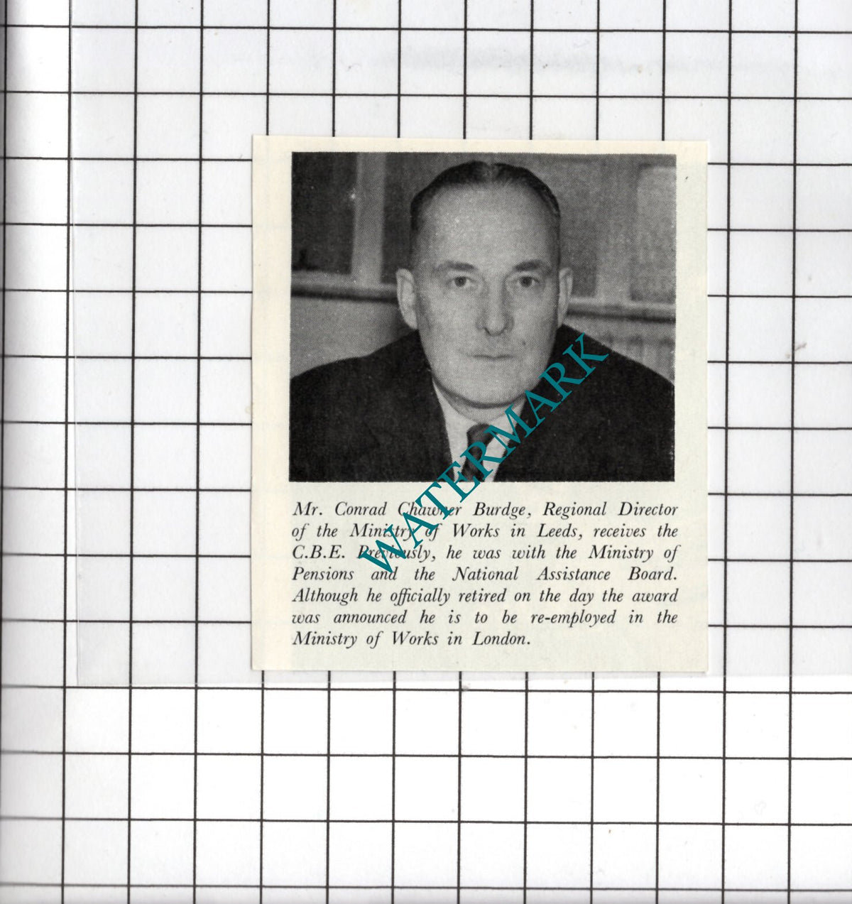 Mr Conrad Chawnor Burdge Leeds Yorkshire - 1956 SMALL Clipping