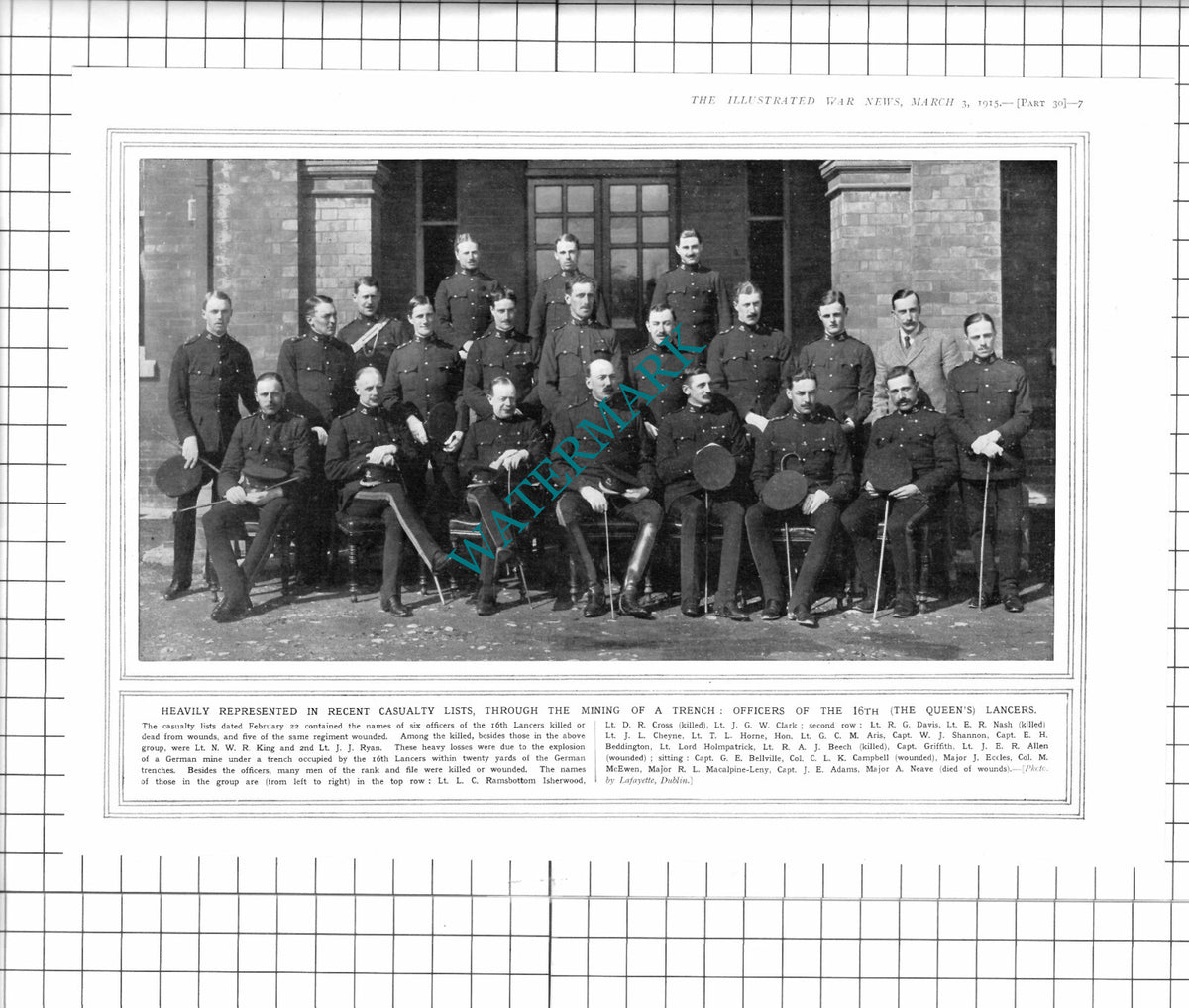 16th The Queen's Lancers Lord Holmpatrick Macalpine-Leny WW1 -1915 Clipping
