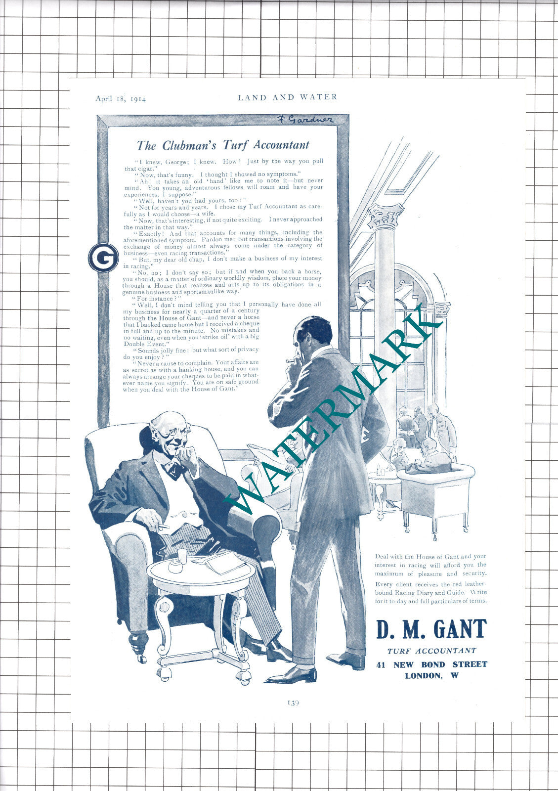 D M Gant Turf Accountant London House Of Gant Advert - 1914 Print / News Page
