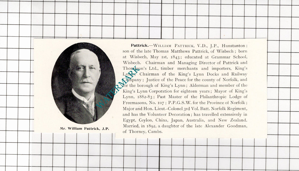 William Pattrick Hunstanton Norfolk Wisbech Cambridgeshire - 1911 Clipping
