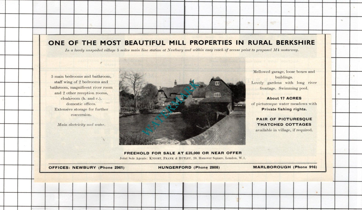 Newbury Berkshire Mill Property - 1967 House Sale Advert