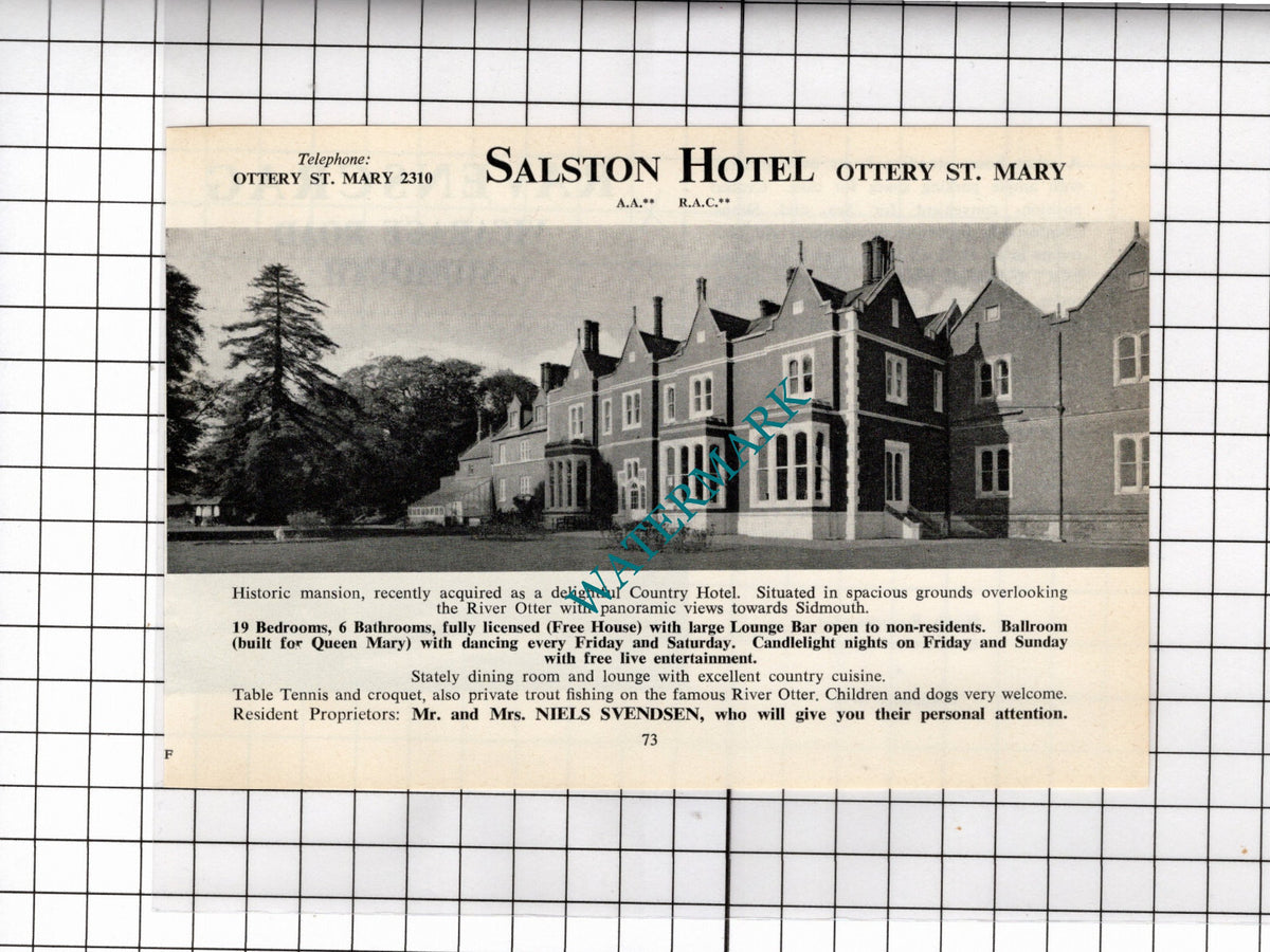 Salston Hotel Ottery St Mary Devon Mr & Mrs Niels Svendsen - 1968 Advert