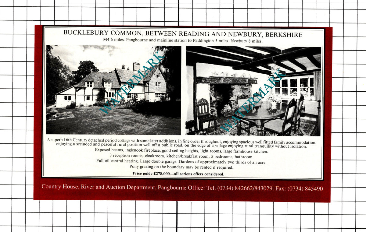 Bucklebury Common House Sale Advert - 1991 Clipping / Print