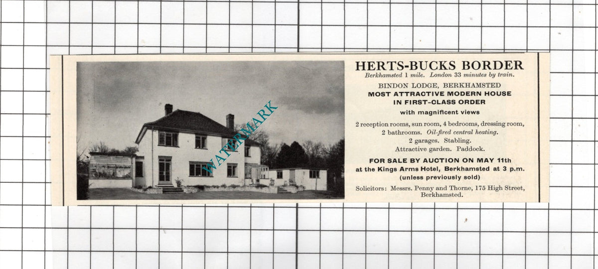 Bindon Lodge Berkhamsted Hertfordshire House Sale Advert - 1967