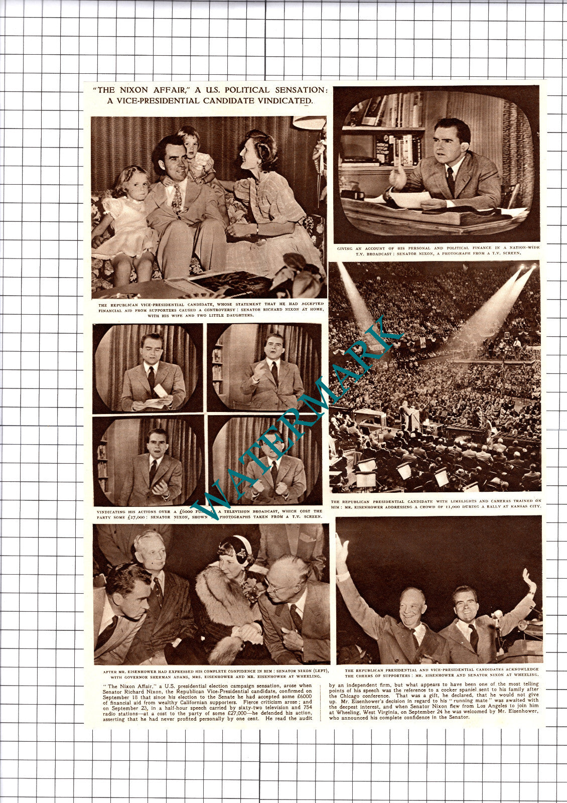Senator Richard Nixon The Nixon Affair - 1952 Cutting / Print