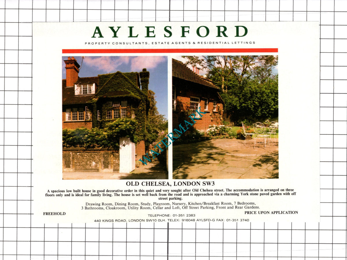 Old Chelsea London SW3 House Sale Advert - 1989 Clipping / Print