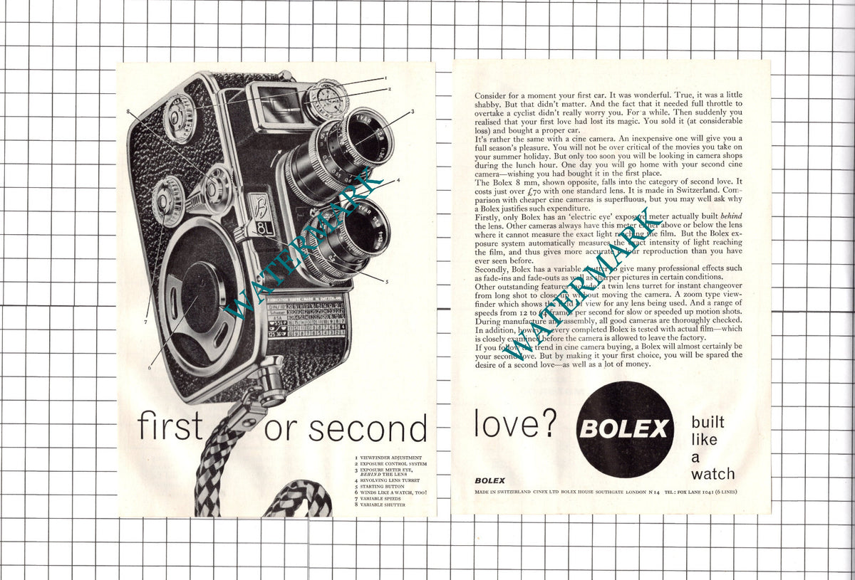 Bolex Cine Camera ADVERT - 2-Part 1960 Clipping / Print