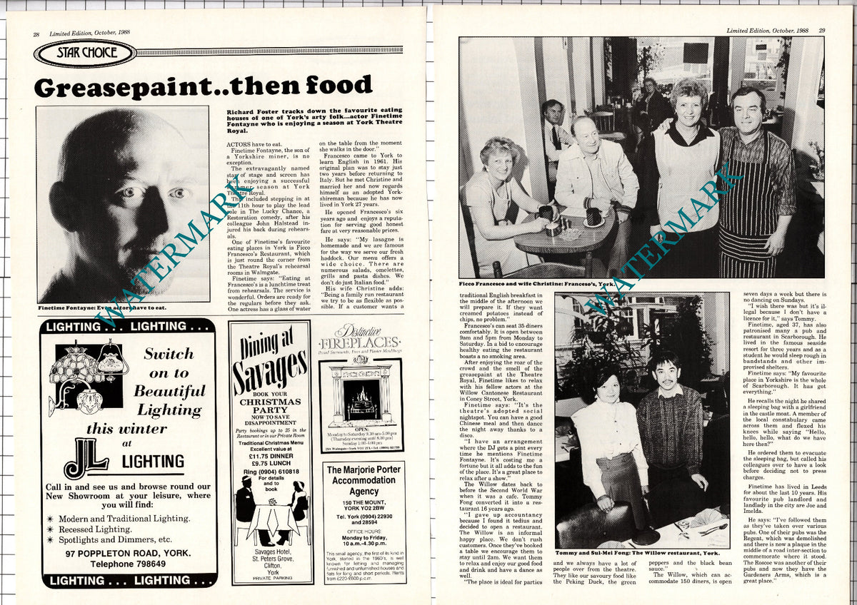 Francesco's York Ficco Francesco Finetime Fontayne Tommy Fong - 1988 Article