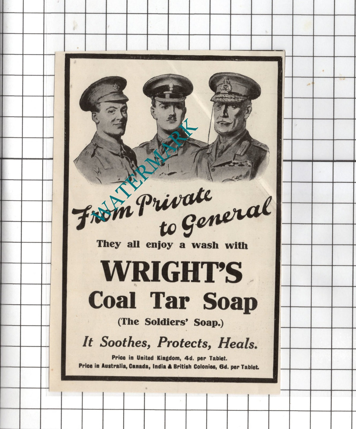 Wright's Coal Tar Soap Soldiers WW1 World War One - Small Advert - 1916