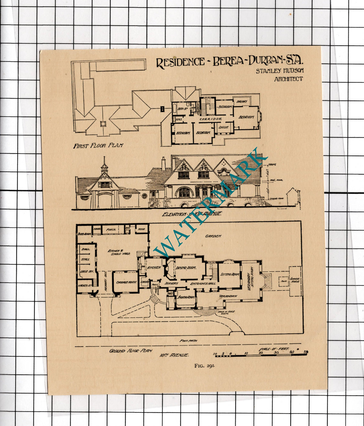 Berea Durban South Africa Sea Point Cape Town H S East Architect c.1910 Cutting