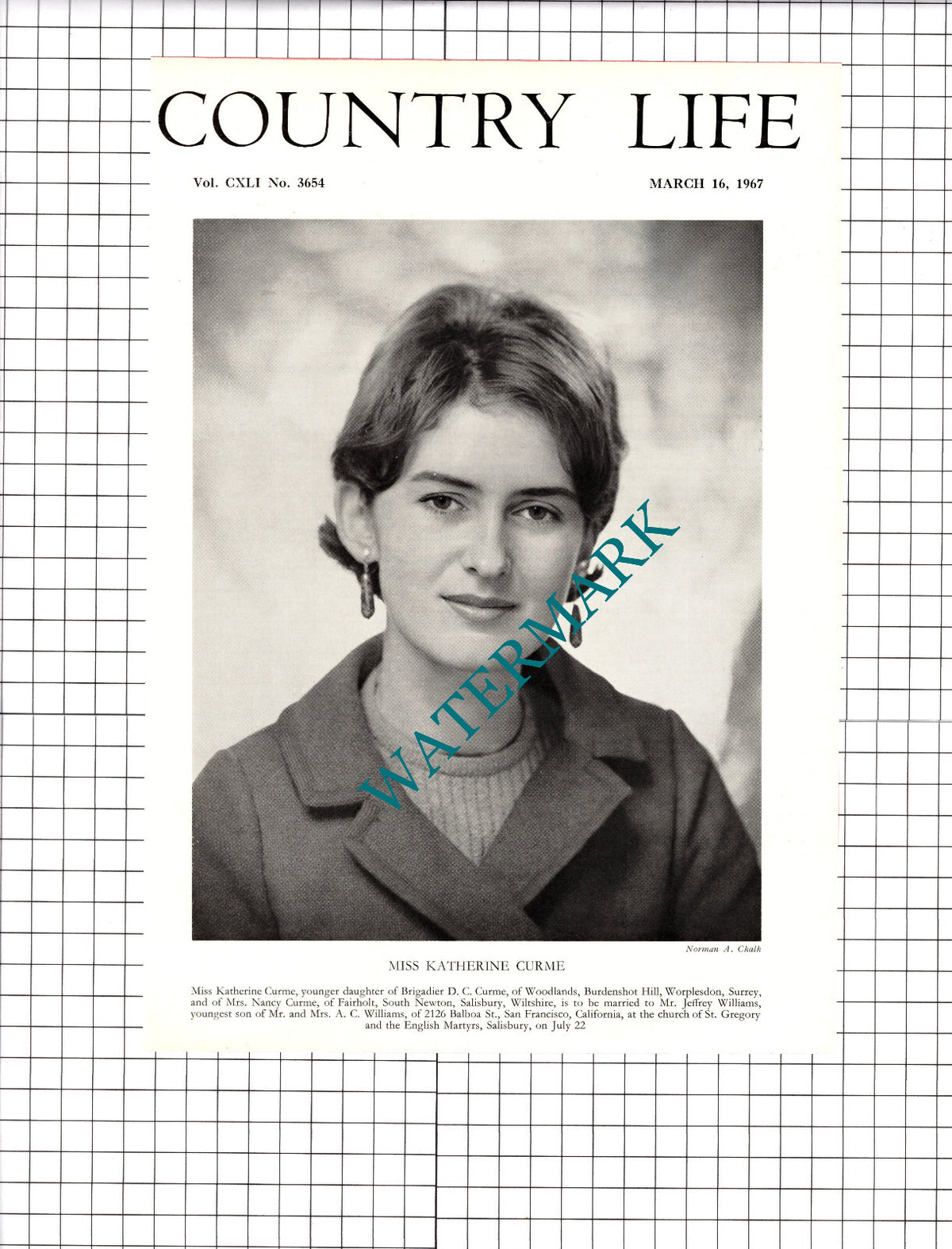 Miss Katherine Curme Worplesdon Surrey Jeffrey Williams - 1967 Cutting/ Print