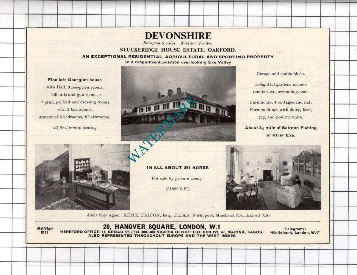 Stuckeridge House Estate Oakford Devonshire - 1967 House Sale Advert