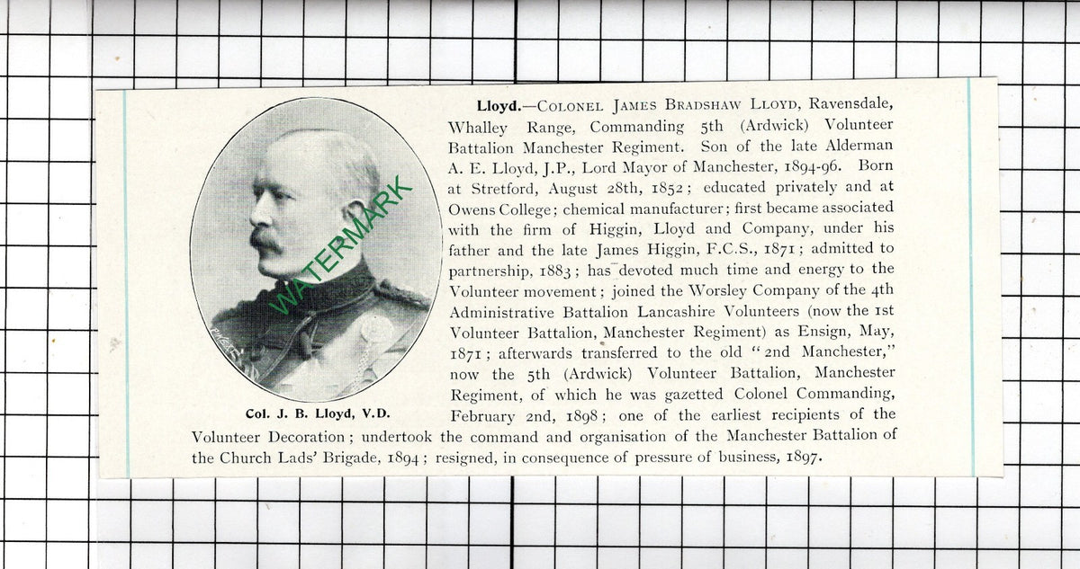 Colonel James Bradshaw Lloyd Ravensdale Whalley Range Stretford c.1905 Clipping