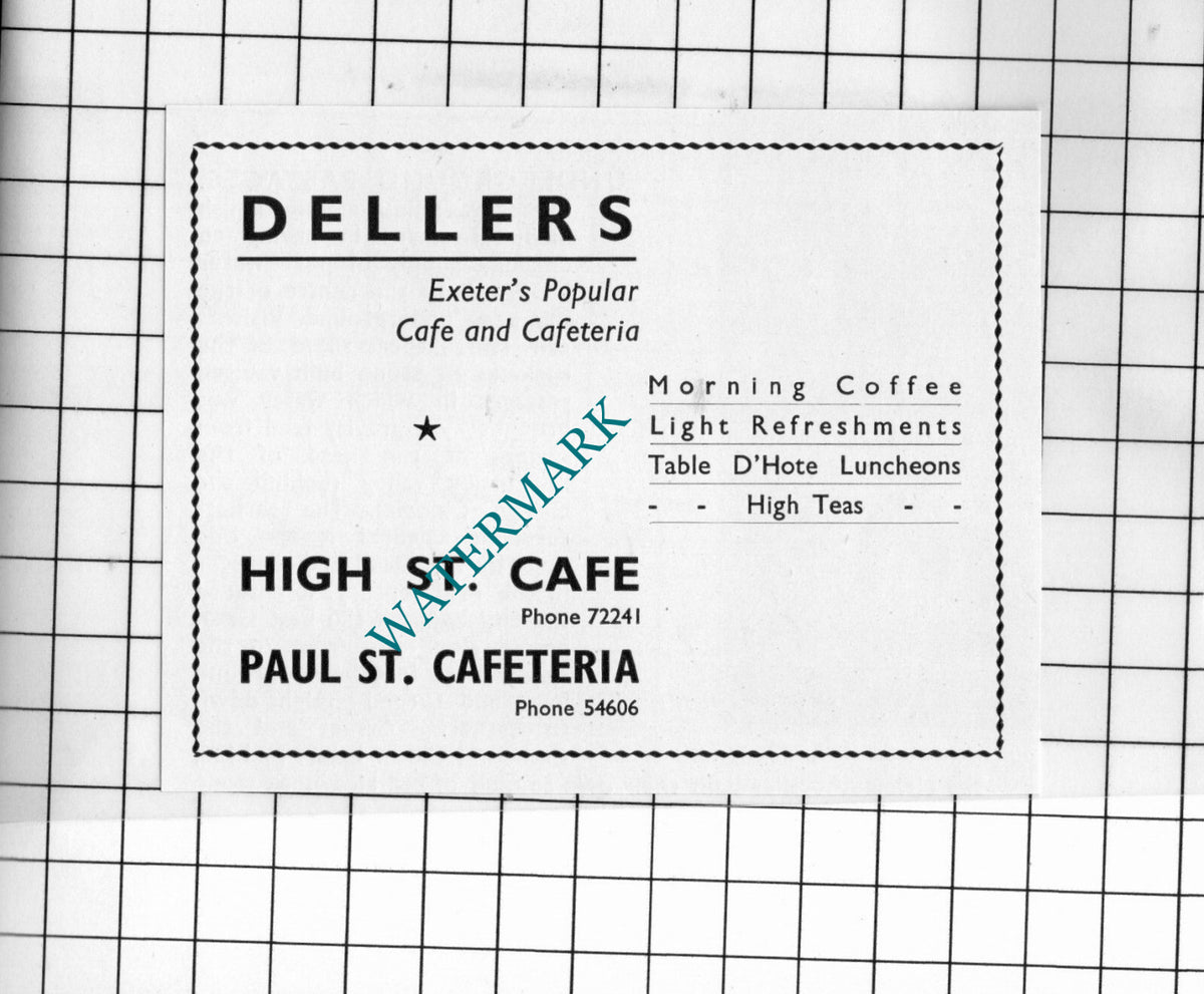 Dellers Cafe Exeter - 1957 Small Advert
