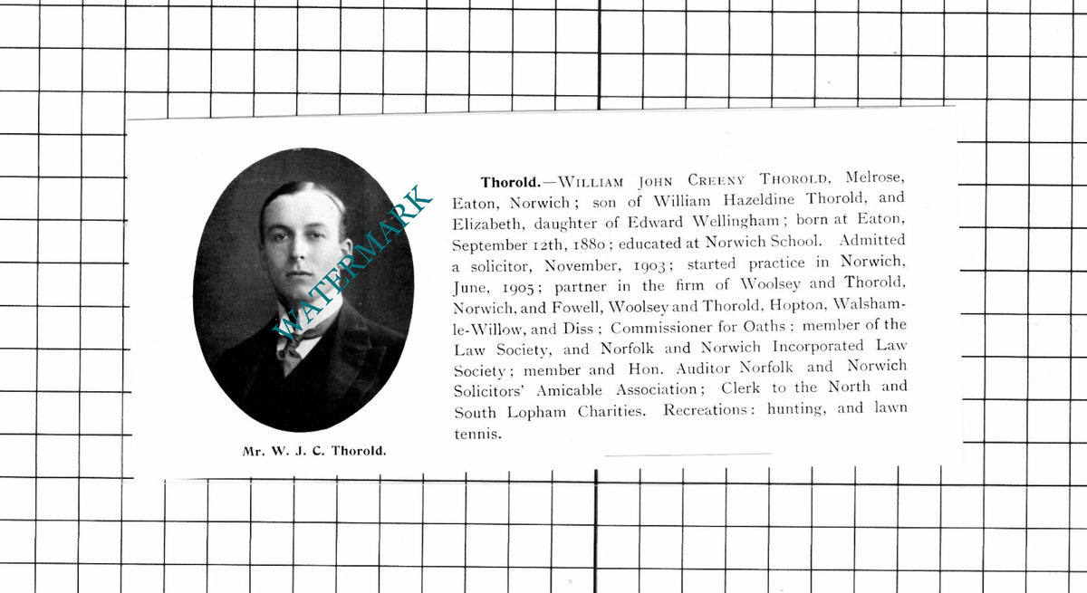 William John Creeny Thorold Melrose Easton Norwich Norfolk - 1911 Clipping