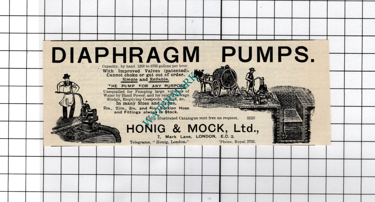 Honig & Mock Ltd London Diaphragm Pumps - 1927 Small Advert
