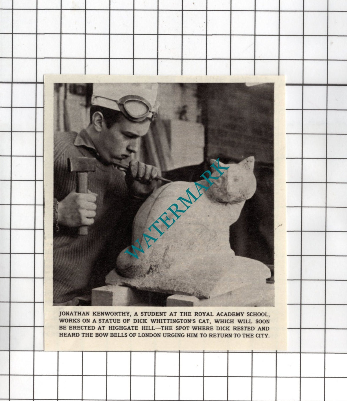 Jonathan Kenworthy Dick Whittington Cat Statue Highgate Hill 1964 Small Clipping
