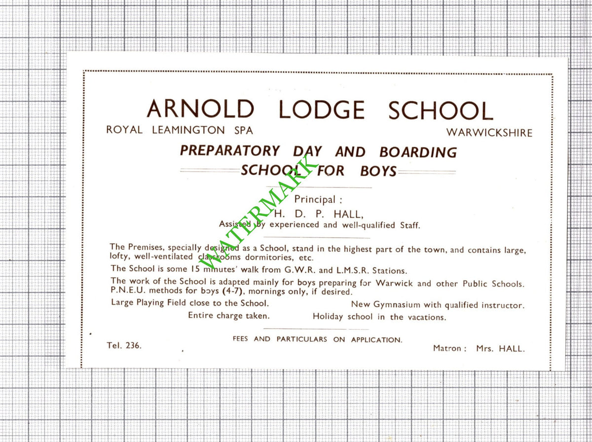 Arnold Lodge School Leamington Spa HDP Hall Small Advert - 1930's Cutting