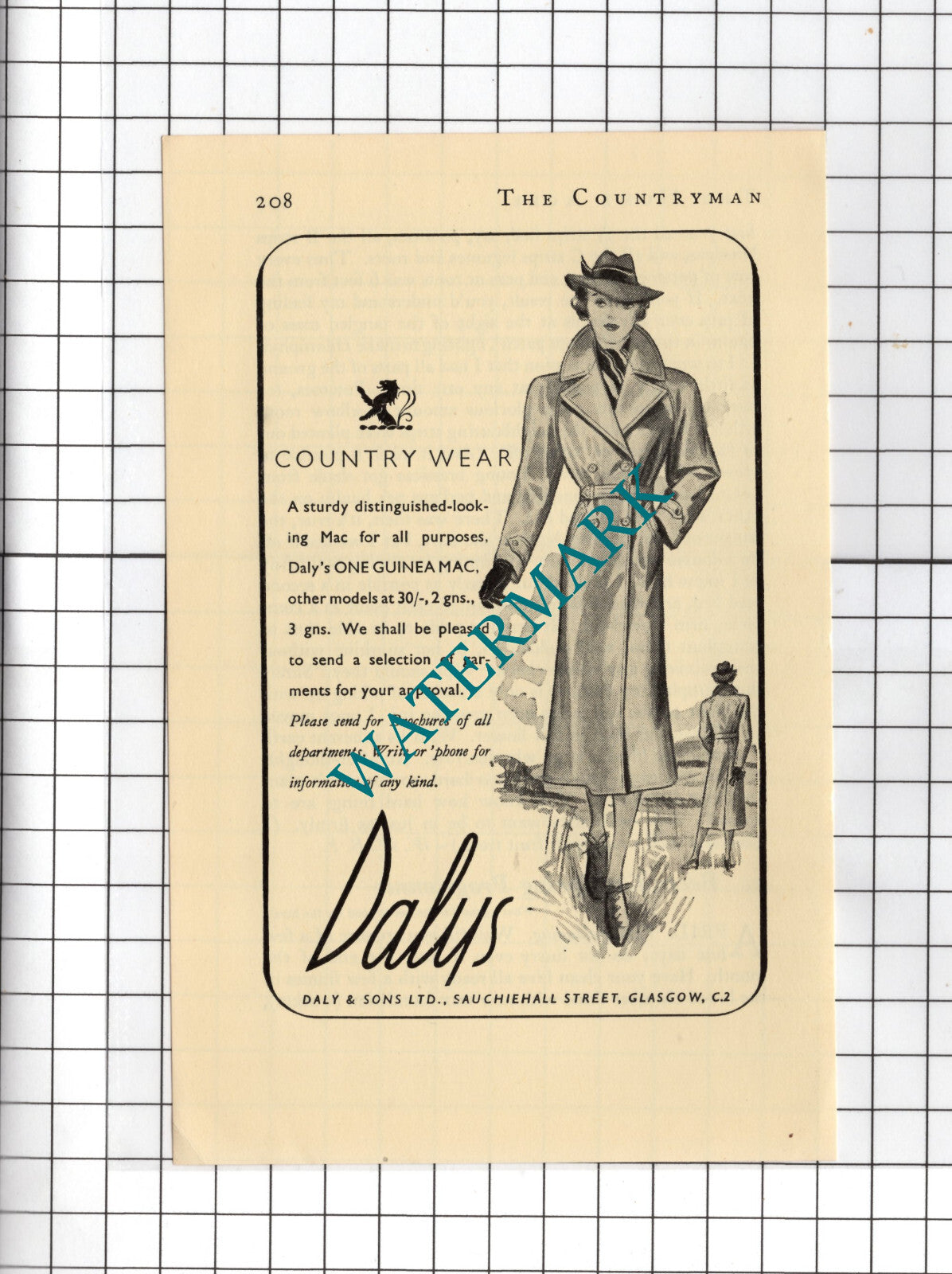 Daly & Sons Ltd Glasgow Dalys ADVERT - 1938 Small Advert