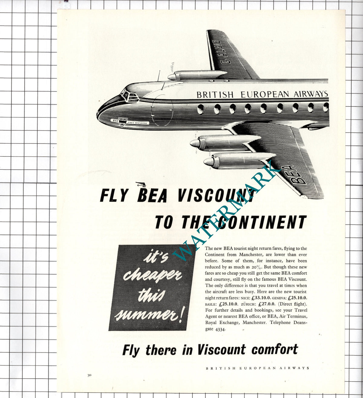 British European Airways BEA Viscount - 1956 Advert