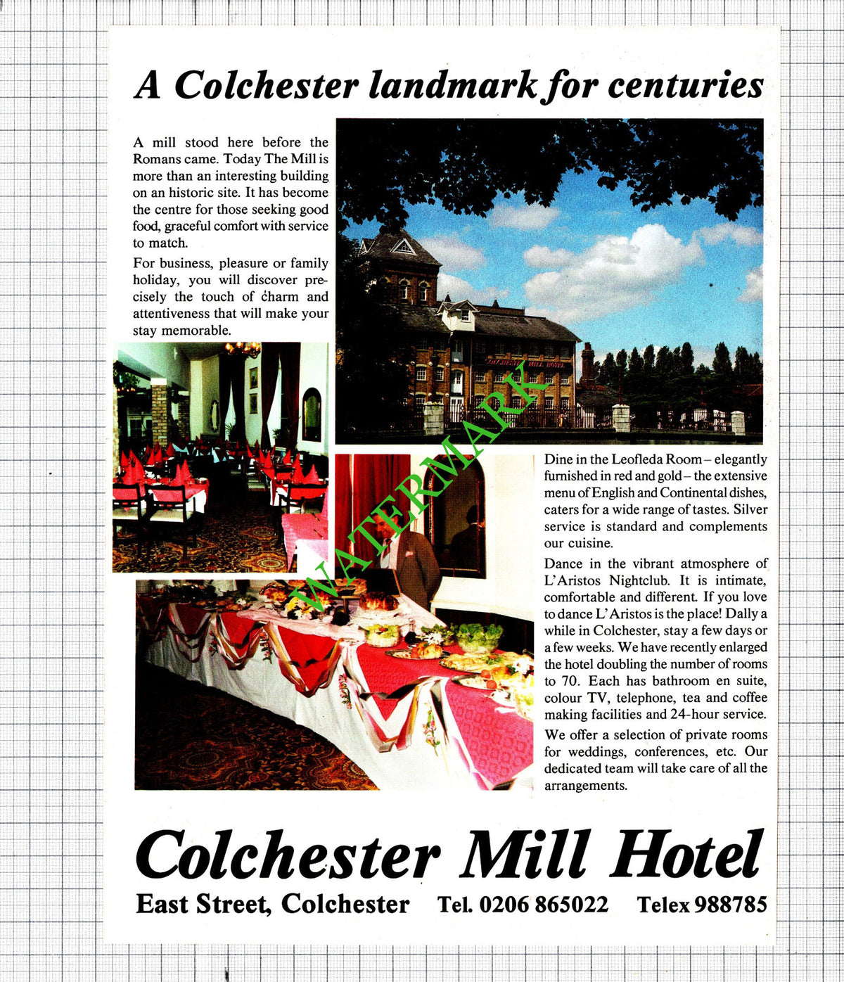 Colchester Mill Hotel Advert - 1985 Cutting