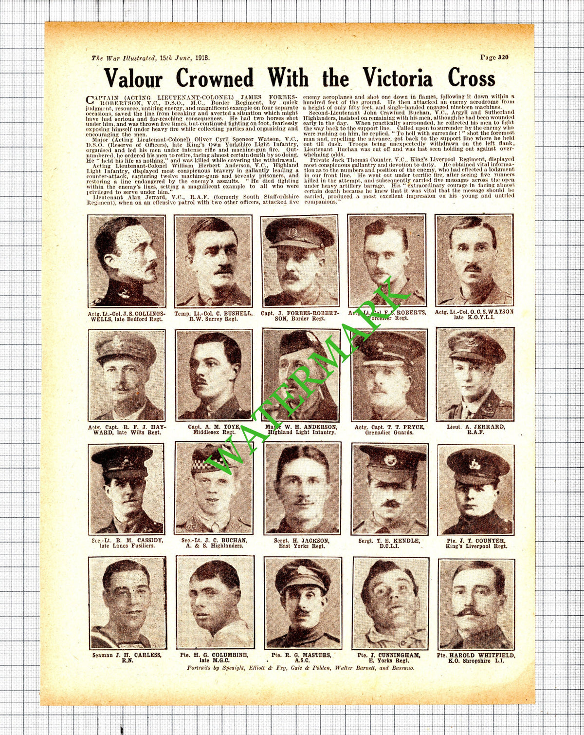 Forbes-Robertson Oliver Watson Alan Jerrard RAF Kendle Carless WW1 -1918 Cutting