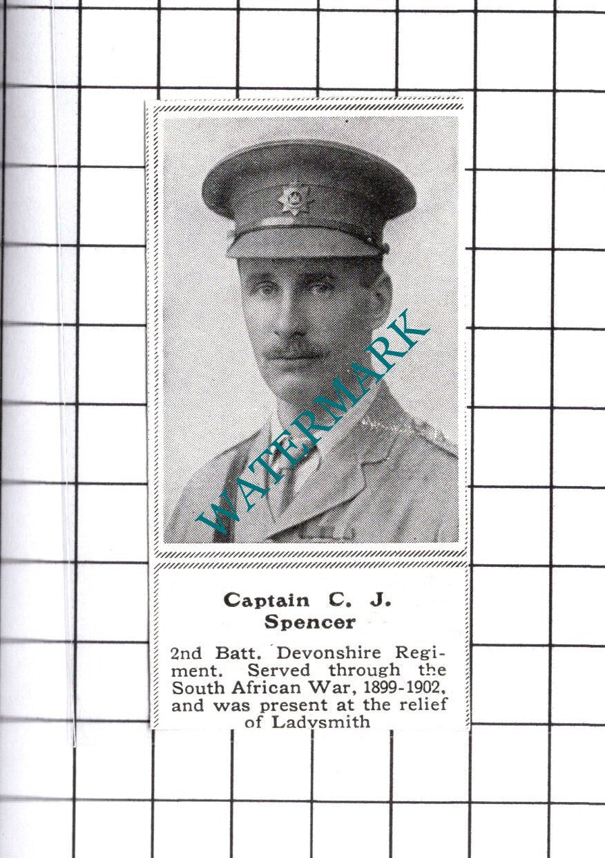 Captain C J Spencer 2nd Batt Devonshire Regt WW1 - 1915 SMALL Cutting