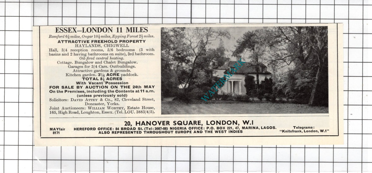 Haylands Chigwell Essex - 1967 House Sale Advert