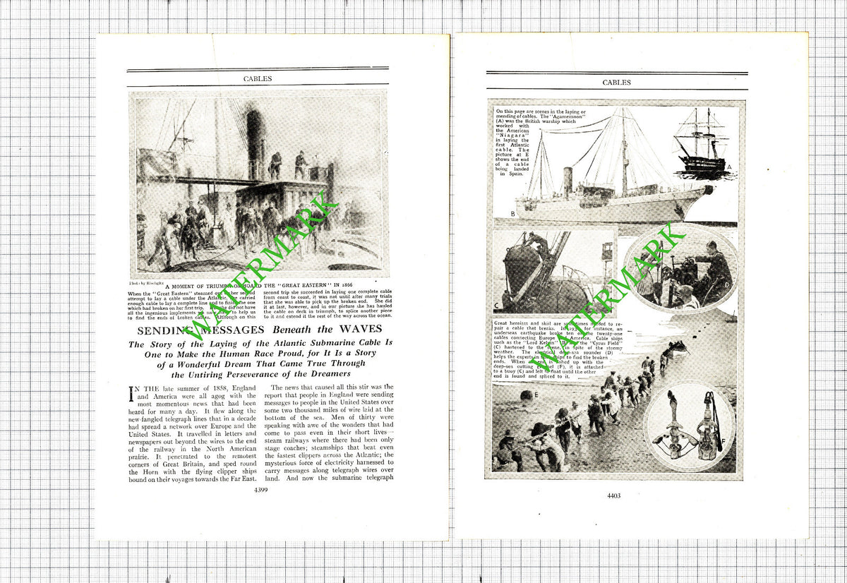 Cable Laying Atlantic Submarine Cable - c.1930s Article